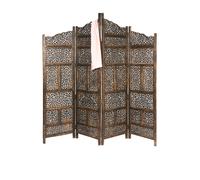 Saraswati Paravent oriental en bois - 200 x 180 cm de haut - Marron - Cloison indienne comme séparateur de pièce ou décoration dans la chambre ou brise-vue dans le jardin, la terrasse ou le balcon