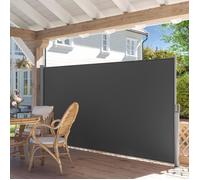 Paravent extérieur rétractable 350 x 180 cm(L x H), toile en polyester de 280 g/m², Gris anthracite, SONGMICS