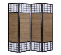 Homestyle4u 876, 4 pan Diviseur de pièce paravent Taille spéciale 2 m de Hauteur - Bois diviseur Shoji avec Bambou au Riz Brun Blanc