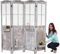 Paravent HWC-M66, Séparateur de pièce Cloison de séparation, corbeilles de plantes 4 panneaux, look shabby 170x180x22cm, brun-gris