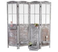 Paravent HWC-M66 Séparation de pièce Cloison de séparation corbeilles de plantes 4 panneaux look shabby 170x180x22cm