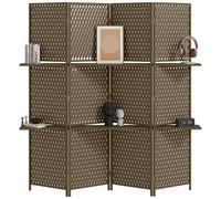 Paravent intérieur - HOMCOM - 4 panneaux - 2 étagères - pliables - bois de pin bambou fibres de papier tressée - 181 x 180 cm