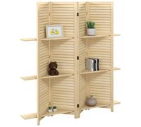 HOMCOM Paravent intérieur en Bois 4 Panneaux 160 x 170 cm, séparateur de pièce Pliable avec 3 étagères, cloison de séparation pour Salon, Chambre à Coucher, Maison, Naturel