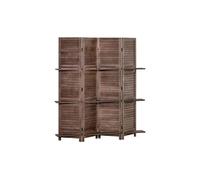 Homcom - Paravent intérieur 4 panneaux 3 étagères pliables séparateur de pièce portes persiennes bois de paulownia aspect acajou foncé - Marron