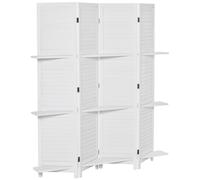 Paravent intérieur 4 panneaux 3 étagères pliables séparateur de pièce portes persiennes bois de paulownia blanc - Blanc