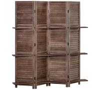 Paravent intérieur 4 panneaux 3 étagères pliables séparateur de pièce portes persiennes bois de paulownia aspect acajou foncé