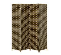 Paravent intérieur 4 panneaux pliables séparateur de pièce bois de peuplier fibres de papier tressée chocolat paille G