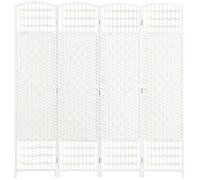Paravent intérieur 4 panneaux pliables séparateur de pièce bois de peuplier bambou fibres de papier tressée blanc paille