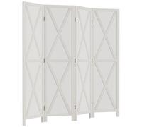 HOMCOM Paravent intérieur 4 Panneaux 182L x 170H cm Style campagnard Chic - séparateur de pièce avec croisillons - Bois de Paulownia Blanc