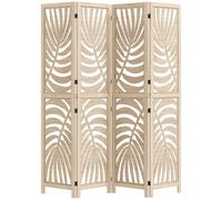 Paravent interieur 4 panneaux style exotique - séparateur pliable ajustable 2 parties - bois ajouré feuilles