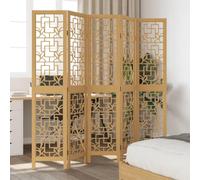 Paravent Interieur 5 Panneaux, Séparateur de Pièce Pliable, Ecran d'Intimité Paravent Chambre à Coucher Maison Balcon, Marron Bois Paulownia Massif 175-180 x 180 cm