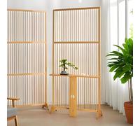 Paravent Intérieur Bois, Séparation du Sol Au Plafond, Grille Décorative Ajustable avec Étagères Ouvertes, Cloison Décorative pour Chambre, Salon, Bureau(Natural)