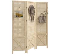 HOMCOM Paravent Intérieur en Bois, 3 Panneaux, 114 x 144,5 cm, Panneau Perforé, Séparateur de Pièce Pliable, Panneau Perforé pour Salon, Chambre à Coucher, Maison, Bois Naturel