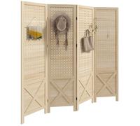 Paravent intérieur - HOMCOM - 4 panneaux - panneau perforé - pour salon, chambre maison - en bois - 152 x 144,5 cm - bois naturel
