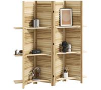 Paravent intérieur - HOMCOM - 4 panneaux - pliable - 3 étagères - en bois - 160 x 170 cm - bois naturel