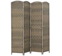 HOMCOM Paravent Intérieur en Bois 4 Panneaux 180 x 180 cm Chêne Foncé | Séparateur de Pièce Pliable, pour Salon, Chambre à Coucher, Maison