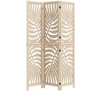 Paravent interieur - HOMCOM - en bois - 3 panneaux 120 x 170 cm - pliable et portable, motif de feuille, design amovible - naturel
