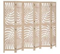 Paravent interieur - HOMCOM - en bois - 6 panneaux 240 x 170 cm - pliable et portable, motif de feuille, design amovible - naturel