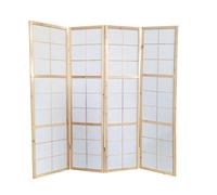 Paravent japonais bois naturel, séparateur de pièce 4 pans - Hauteur 175 cm x Longueur 176 cm