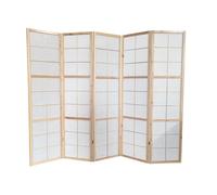 Paravent japonais bois naturel, séparateur de pièce 5 pans - Hauteur 175 cm x Longueur 220 cm