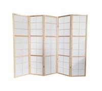 PEGANE Paravent Japonais Bois Naturel, séparateur de pièce 5 pans - Hauteur 175 cm x Longueur 220 cm