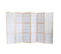 Paravent Japonais Bois Naturel, séparateur de pièce 6 pans - Hauteur 175 cm x Longueur 264 cm -PEGANE-