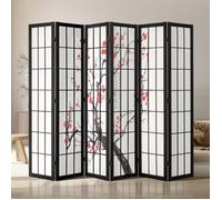 Paravent Japonais en Bois à 6 Panneaux Motif Fleurs de Cerisier Cloison Pliable pour Maison Bureau et Chambre à Coucher
