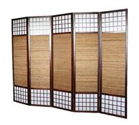 Paravent japonais en bois avec bambou de 5 panneaux - Hauteur 175 x Longueur 220 x Profondeur 2,2 cm