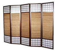 Paravent japonais en bois avec bambou de 5 panneaux -PEGANE- Marron G