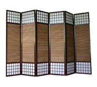 Paravent Japonais séparateur de pièce en Bois avec Bambou de 6 Panneaux Coloris Marron -PEGANE-