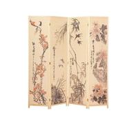 Paravent japonais en bois et bambou 4 pans avec dessin coloris naturel - Hauteur 175 x Largeur 176 x Profondeur 2 cm