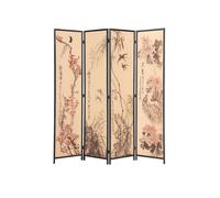 Paravent Japonais en Bois et Bambou 4 pans avec Dessin Coloris Noir - Hauteur 175 x Largeur 176 x Profondeur 2 cm - PEGANE -