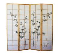 Paravent japonais en bois naturel avec dessin bambou 4 pans - Hauteur 175 x Longueur 176 x Profondeur 2,2 cm