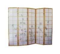 Paravent Japonais en Bois Naturel avec Dessin Bambou 5 pans -PEGANE-