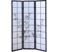 Paravent Japonais en Bois Noir avec Dessin Bambou de 3 pans -PEGANE-