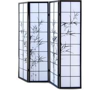 Paravent Japonais en Bois Noir Dessin Bambou de 4 pans -PEGANE-