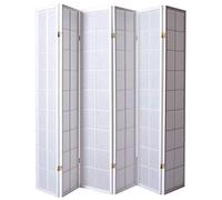 Paravent Japonais Grands Carreaux Bois Blanc et Papier de Riz - 6 pans - Dim : H 175 cm -PEGANE-