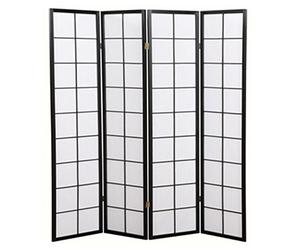 Paravent Japonais Grands Carreaux Bois Noir et Papier de Riz - 4 pans - Dim : H 175 cm -PEGANE-