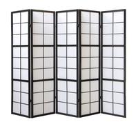 Paravent japonais - Grands carreaux - Bois noir et papier de riz - 5 pans - H 178,6 cm