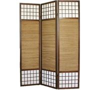 Paravent japonais séparateur de pièce avec bambou en bois de 3 pans coloris marron