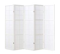 Paravent Japonais Shoji en Bois Blanc de 5 pans - L220 x H175 cm -PEGANE-