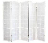 Paravent japonais Shoji en bois blanc de 5 pans -PEGANE- Blanc G