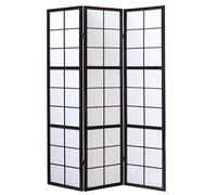 Paravent Japonais Shoji en Bois Noir de 3 pans -PEGANE-