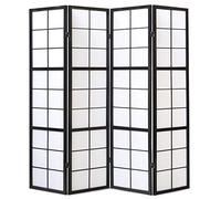 Paravent Japonais Shoji en Bois Noir de 4 pans -PEGANE-