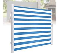 Paravent latéral rétractable imperméable et résistant aux UV - Séparateur d'intimité pliable pour terrasse, balcon et jardin - Bleu et blanc (180 x 300 cm)