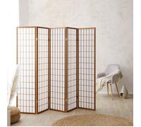 Paravent marron clair - 5 panneaux en bois avec papier de riz shoji