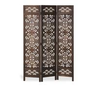 Paravent Marron Design 3 panneaux Bois Séparateur de Pièce Décoratif Cloison Écran d'Intimité