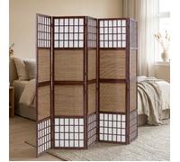 Paravent marron en 5 panneaux - Cloison de séparation en bambou et papier de riz shoji