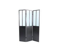 Paravent miroir atelier industriel 3 pans - Métal - H. 180 x L. 122 cm - Noir - COVENTRY