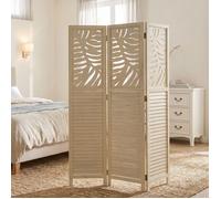 Paravent Nature en 3 panneaux - Cloison en bois aspect rotin avec motifs